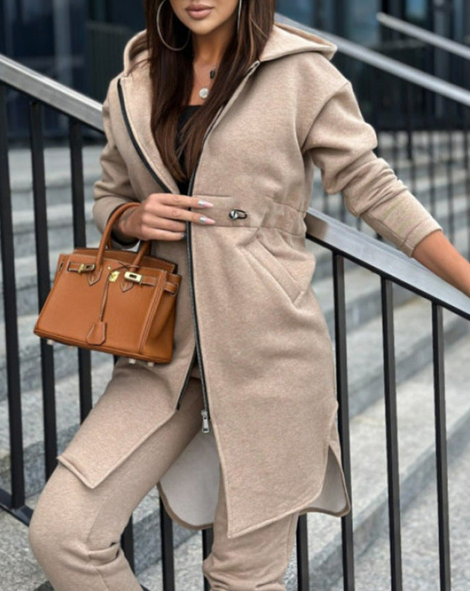 Fashionable Casual Fleece Hooded Sweatshirt Suit For Women